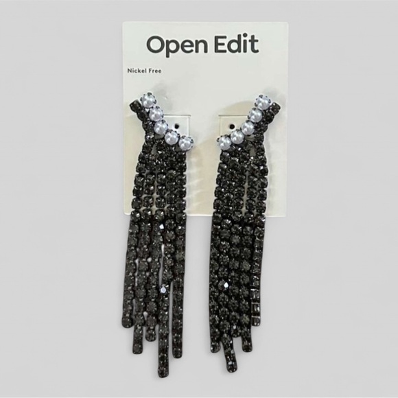 Open Edit- Faux Pearl & Crystal Fringe Drop Earrings-NWT - Picture 1 of 5